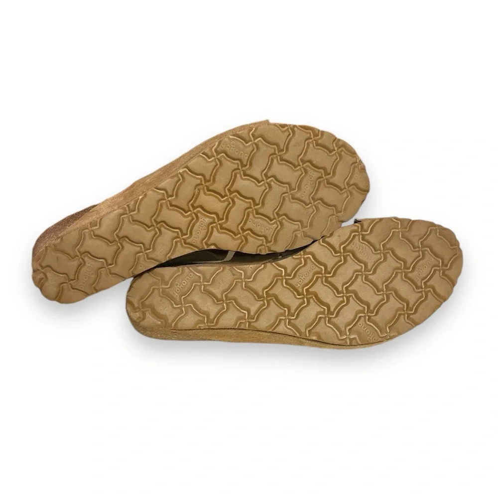 YOKONO Tan Suede Leather Two Strap Cork Wedge Sandals